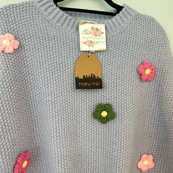 NWT Main Strip Lavender Floral Knit Sweater - Picture 2 of 7